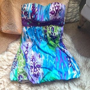 Designer, fashion multi-colored mini dress.